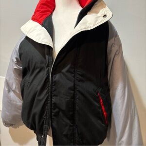 GUY LAROCHE Winter Crop Puffy Jacket Bomber Feather Down Mens Medium Gray Black